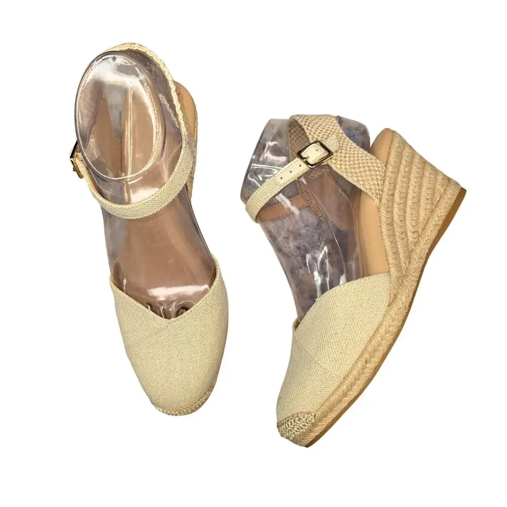 Alex Marie Shoes Womens Size 7.5 Beige Espadrille Wedge Sandals Ankle Strap Boho